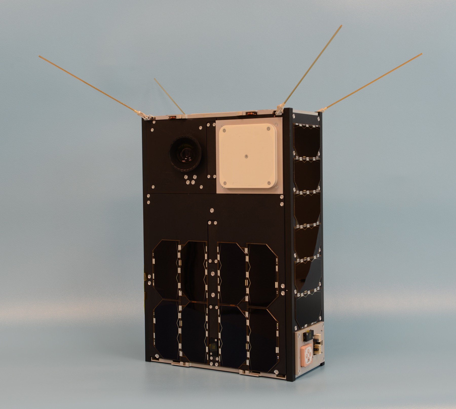 GOMX-4B CubeSat on a laboratory bench during launch-and-early-operations simulation.